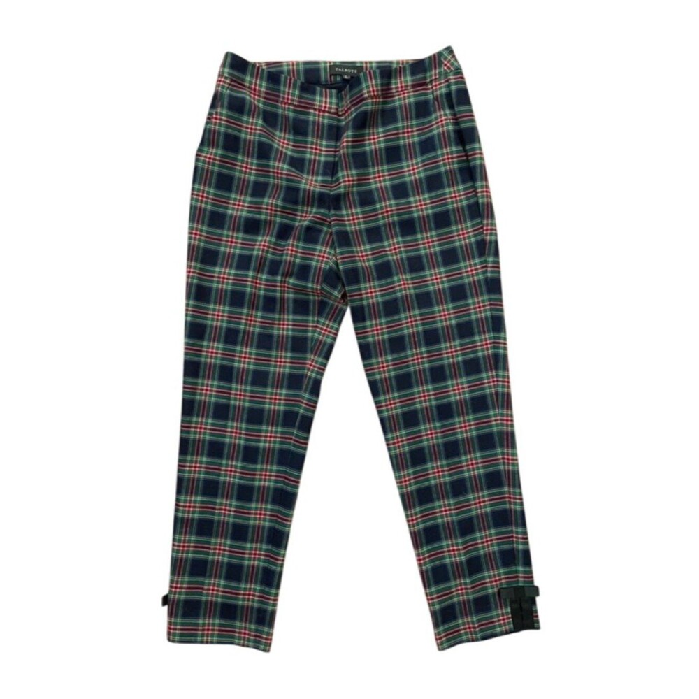 Talbots Holiday Tartan Plaid Wool Blend Ankle Pants Womens Size 8 Bow Trim